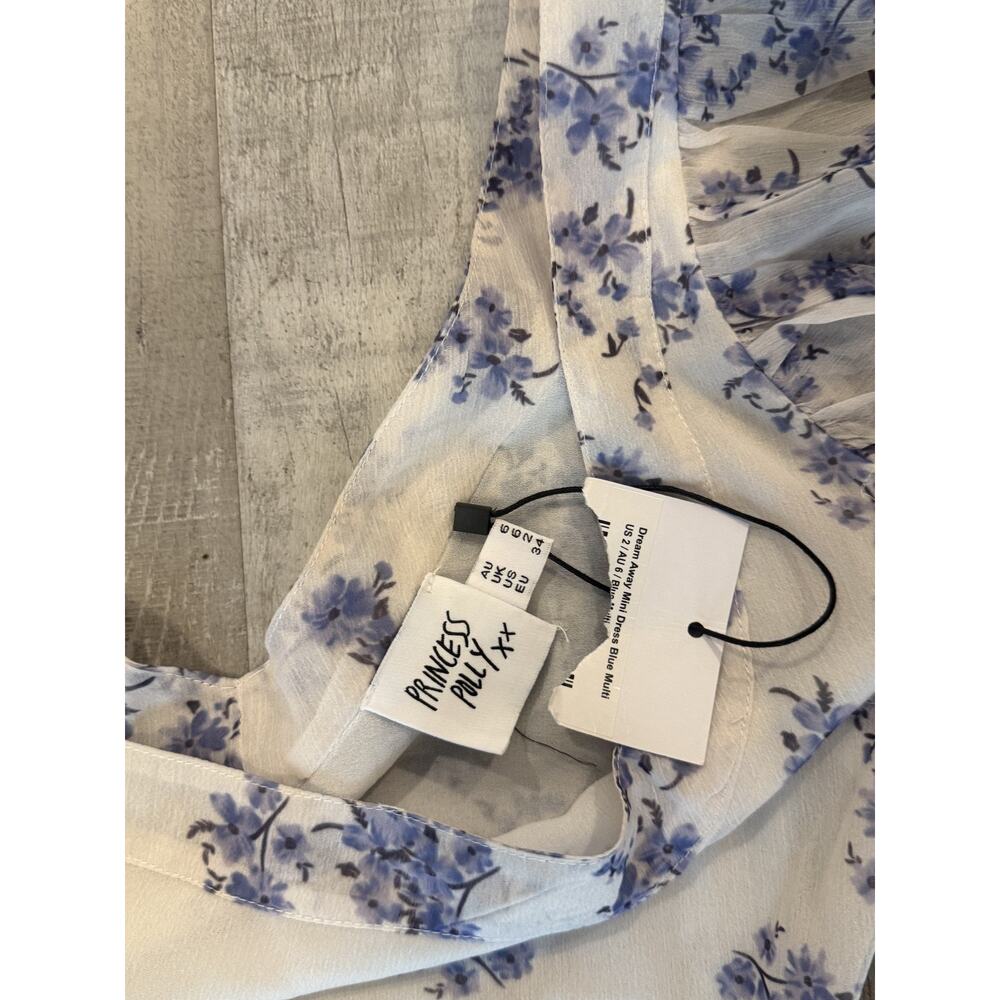 Princess Polly Dress Womens XXS Blue White Dream Away Mini Floral Ruffle Summer - Picture 3 of 4